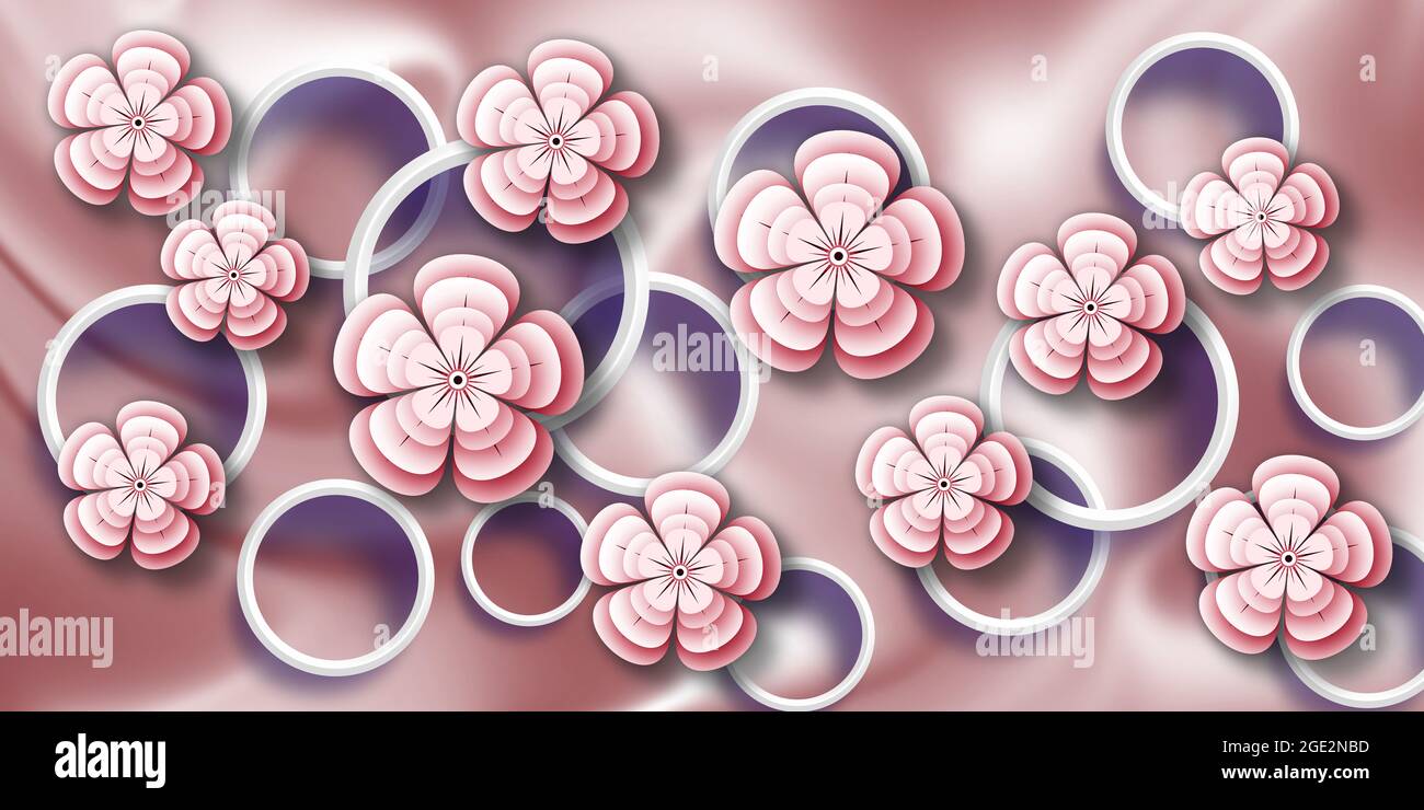 3D Tapete Hintergrund, qualitativ hochwertige Rendering dekorative Fotomural Tapete Illustration, 3D Blume Wohnzimmer Tapete. Stockfoto