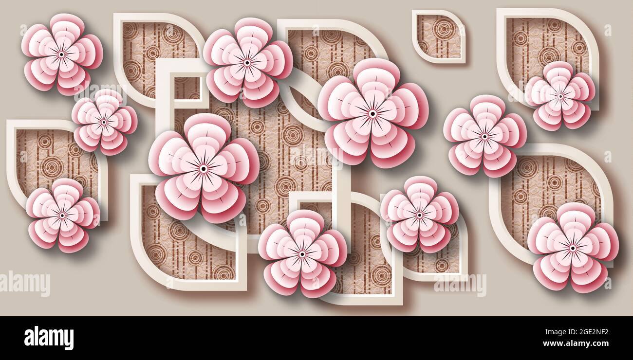 3D Tapete Hintergrund, qualitativ hochwertige Rendering dekorative Fotomural Tapete Illustration, 3D Blume Wohnzimmer Tapete. Stockfoto