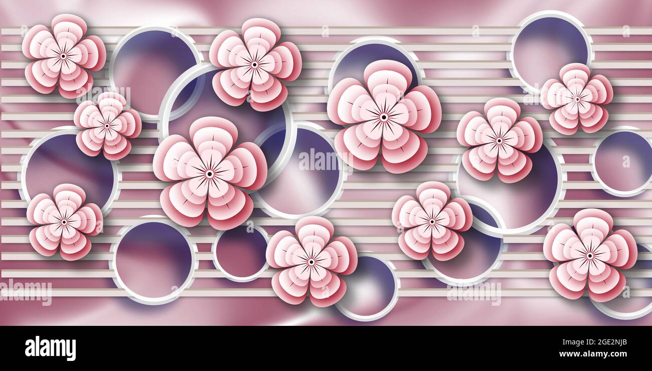 3D Tapete Hintergrund, qualitativ hochwertige Rendering dekorative Fotomural Tapete Illustration, 3D Blume Wohnzimmer Tapete. Stockfoto