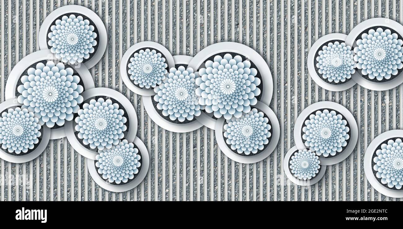 3D Tapete Hintergrund, qualitativ hochwertige Rendering dekorative Fotomural Tapete Illustration, 3D Blume Wohnzimmer Tapete. Stockfoto