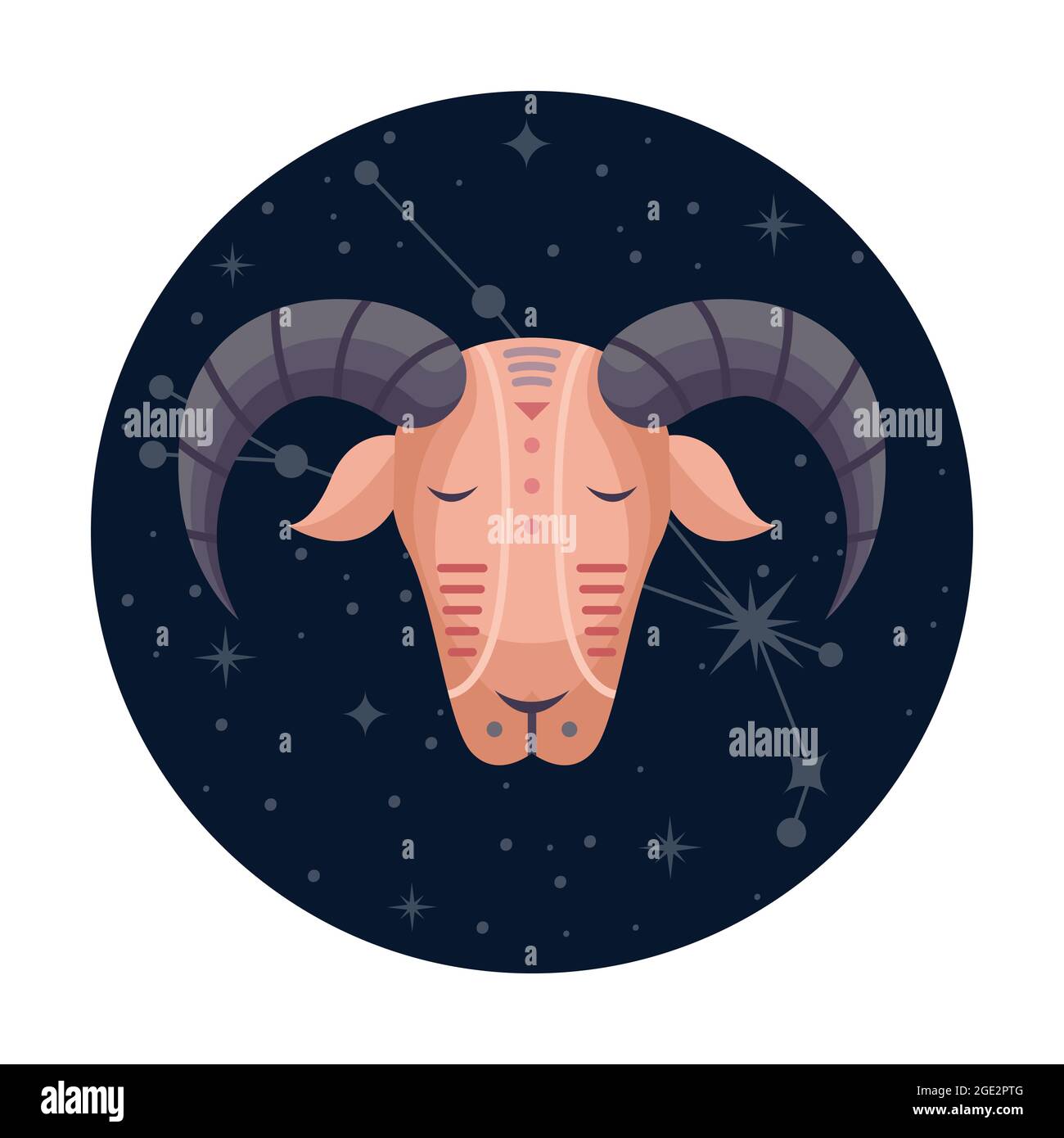 Flache Vektordarstellung des widder Tierkreiszeichens mit Sternen und Sternbild Stock Vektor