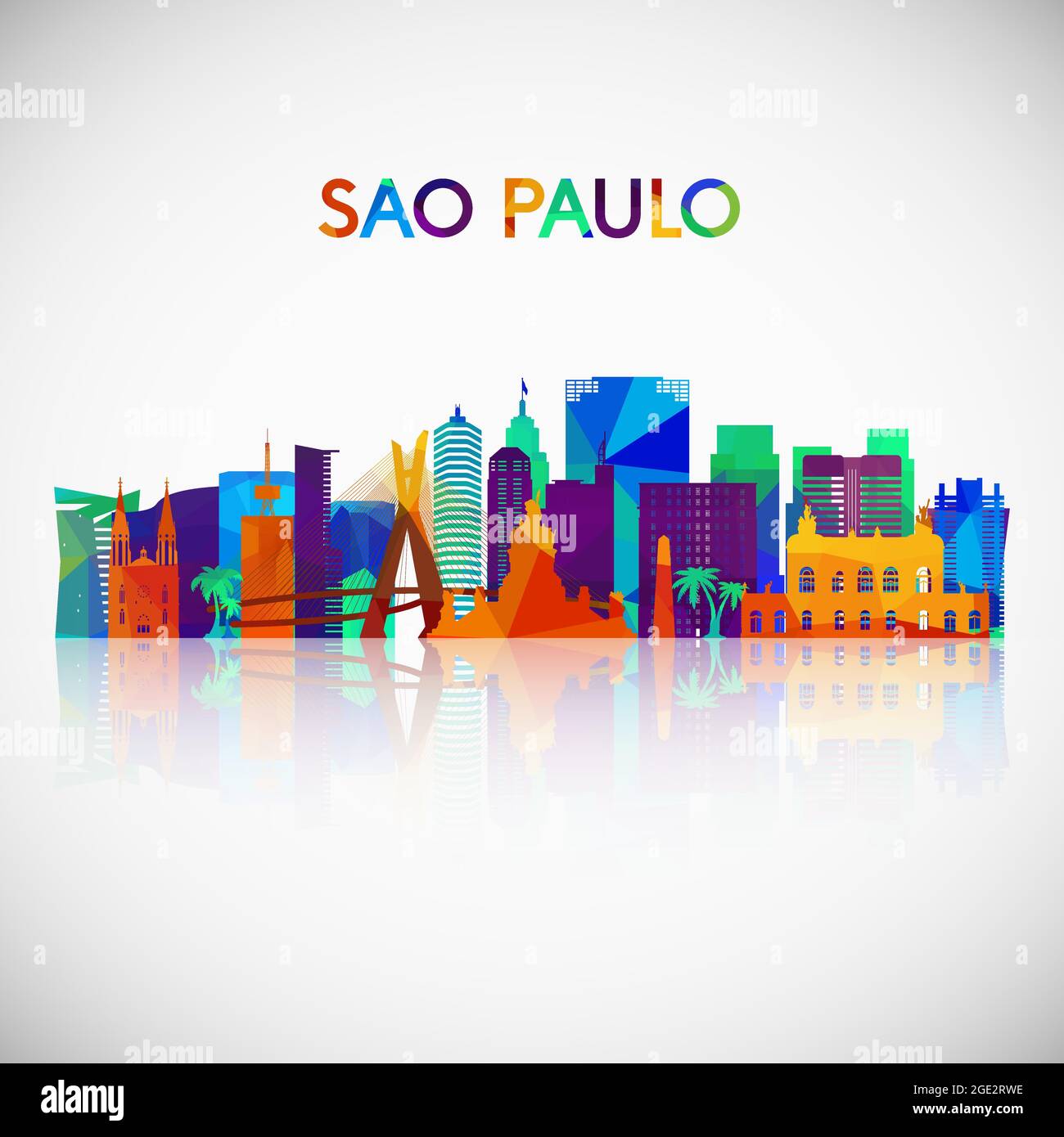 Silhouette der Skyline von Sao Paulo im farbenfrohen geometrischen Stil. Brasilien Symbol für Ihr Design. Vektorgrafik. Stock Vektor