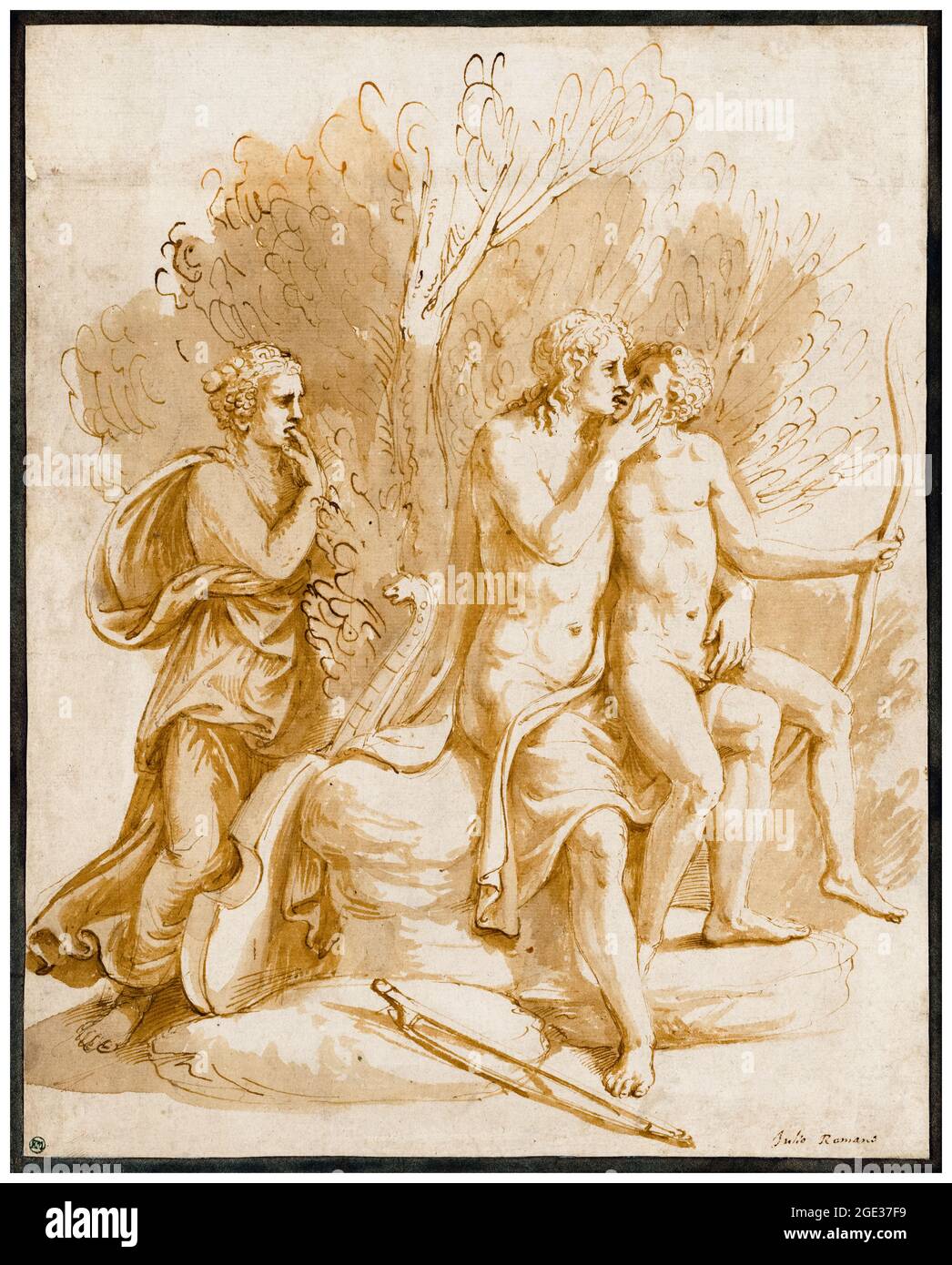 Giulio Romano (Giulio Pippi), Apollo mit einem Liebhaber, Zeichnung, vor 1546 Stockfoto
