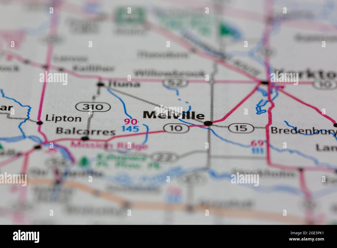 Melville Saskatchewan Kanada auf einer Straßenkarte oder Geographie-Karte angezeigt Stockfoto