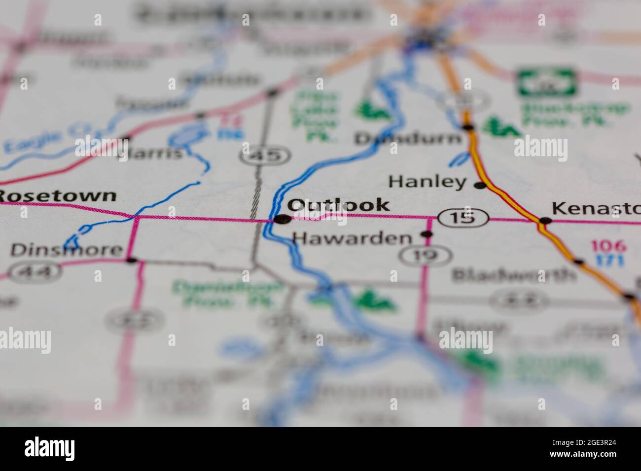 Outlook Saskatchewan Kanada wird auf einer Straßenkarte oder Geografie-Karte angezeigt Stockfoto