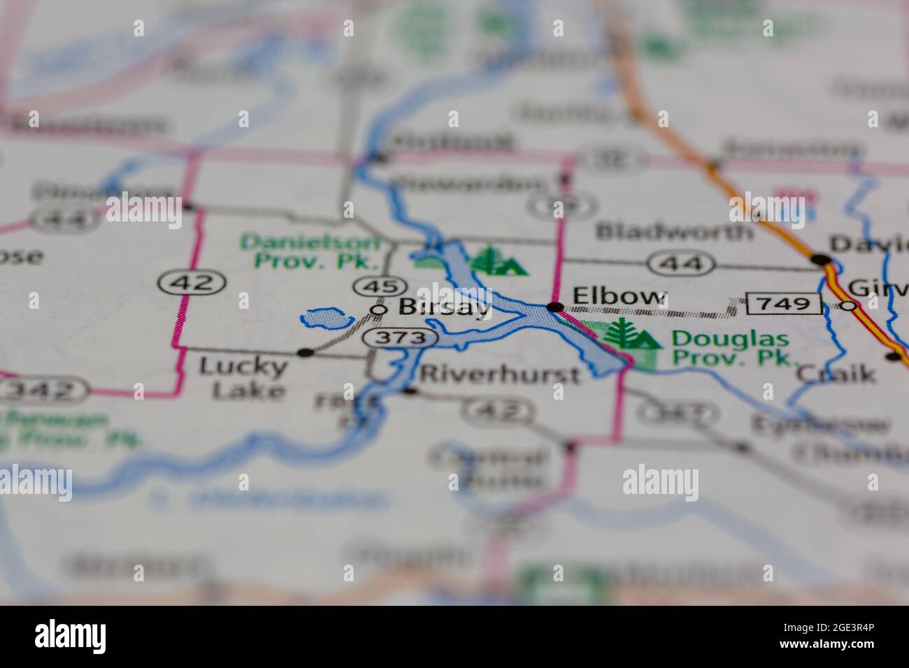 Birsay Saskatchewan Kanada wird auf einer Straßenkarte oder Geografie-Karte angezeigt Stockfoto