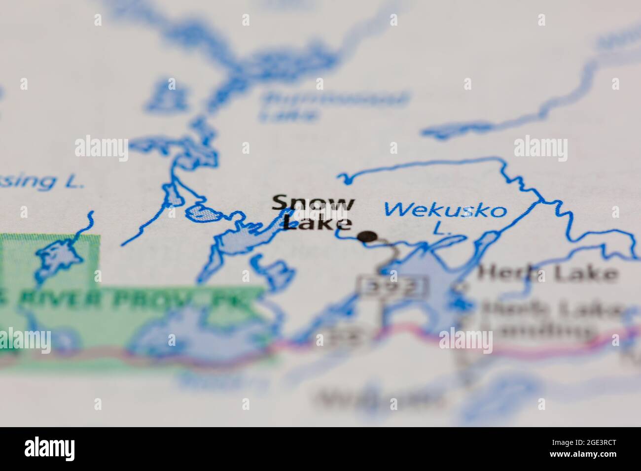 Snow Lake Saskatchewan Kanada auf einer Straßenkarte oder Geographie-Karte angezeigt Stockfoto