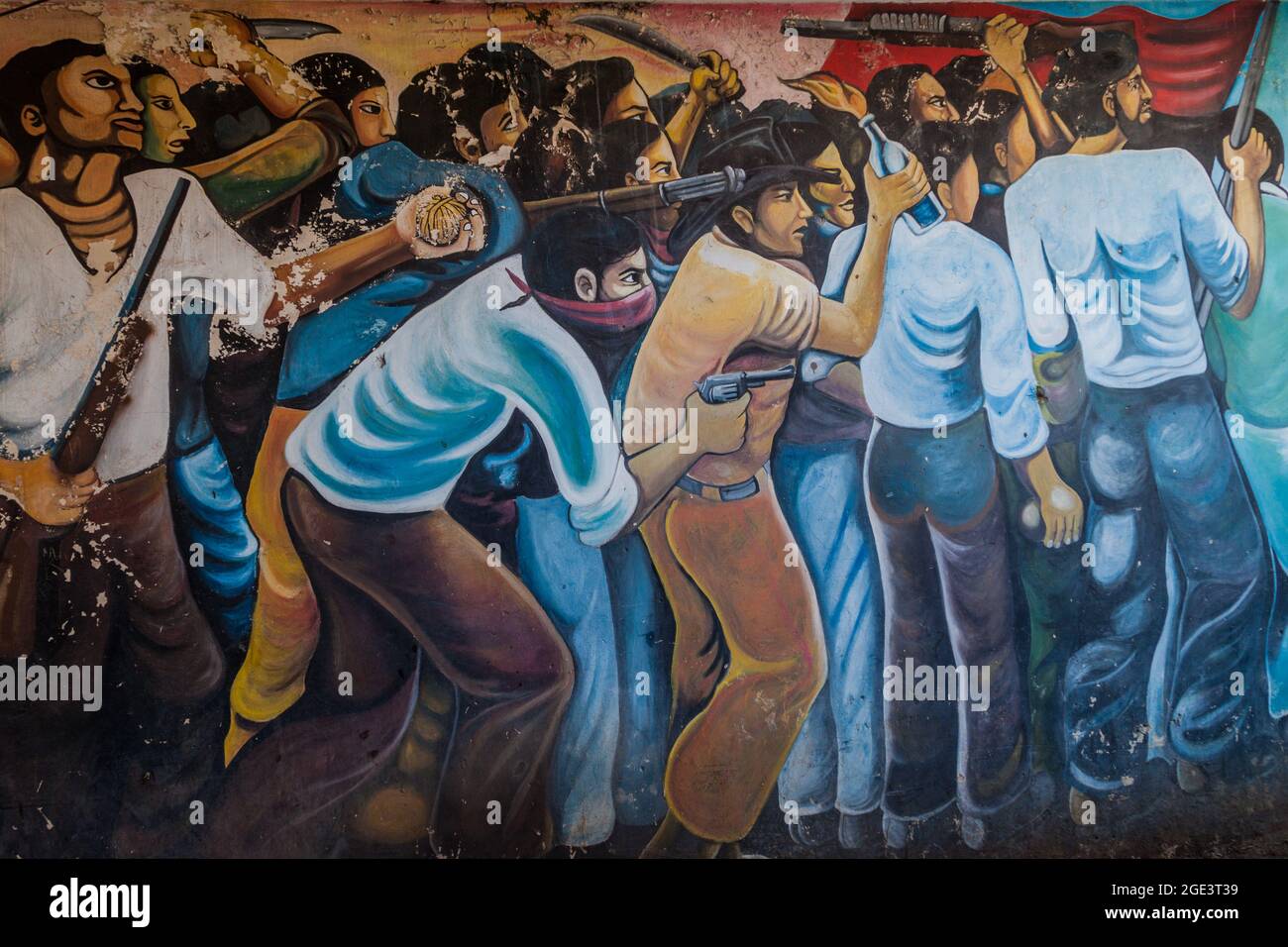 ESTELI, NICARAGUA - 21. APRIL 2016: Wandbild eines revolutionären Kampfes in Esteli Stockfoto