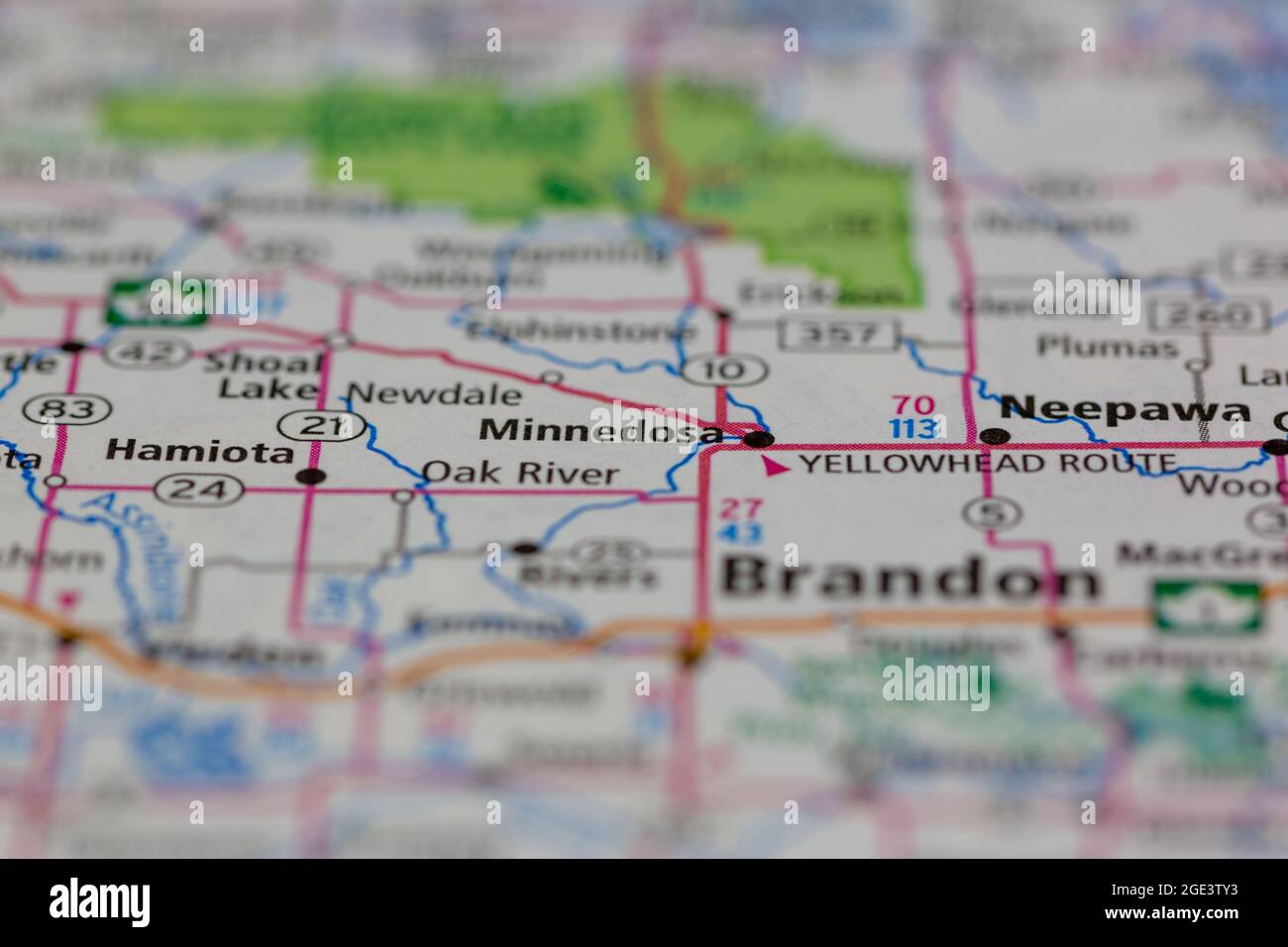 Minnedosa Saskatchewan Kanada auf einer Straßenkarte oder Geographie-Karte angezeigt Stockfoto