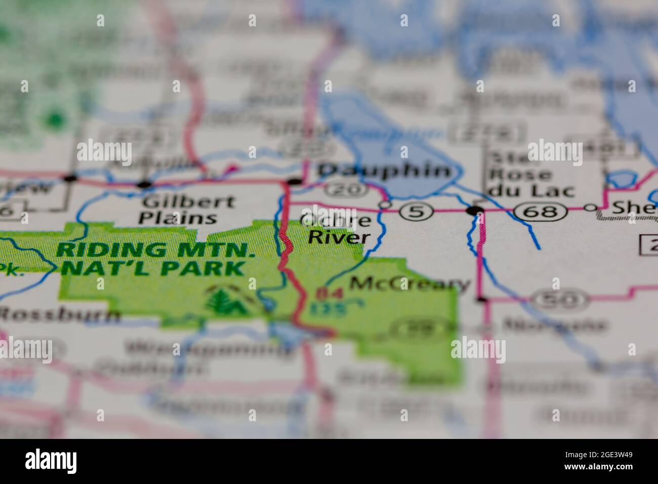 Ocker River Saskatchewan Kanada auf einer Straßenkarte oder Geographie-Karte angezeigt Stockfoto