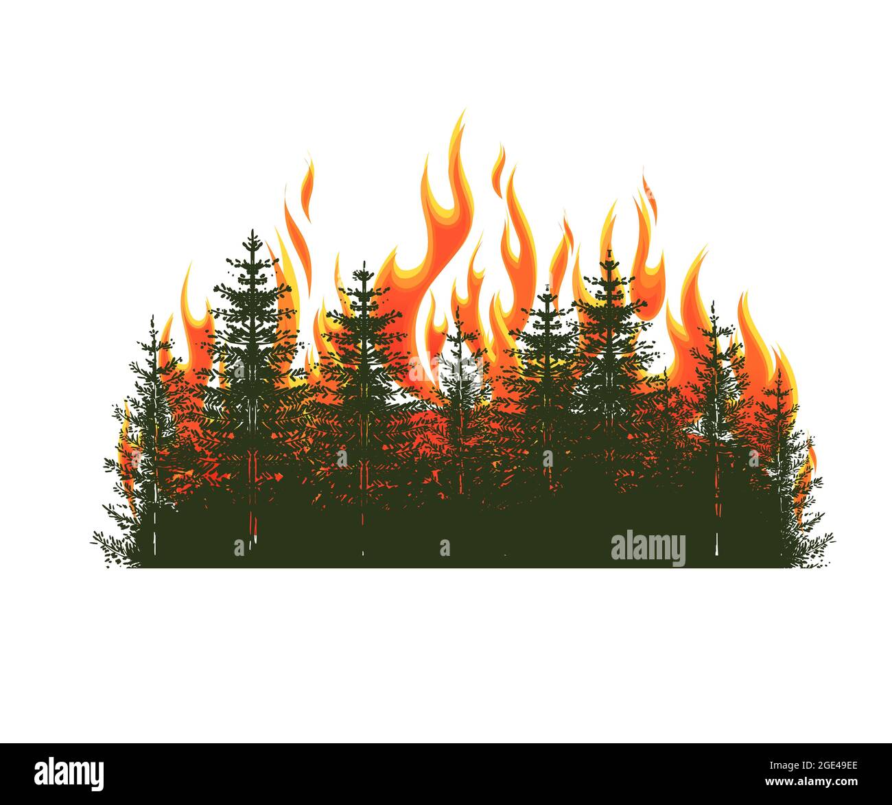 Silhouette von Nadelbäumen auf einem Waldfeuer Stock Vektor