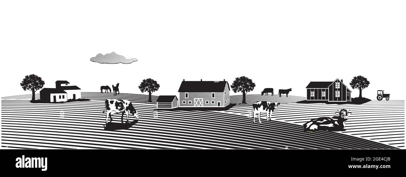 Bauernhof und Landwirtschaft mit Tieren, Illustration Stock Vektor