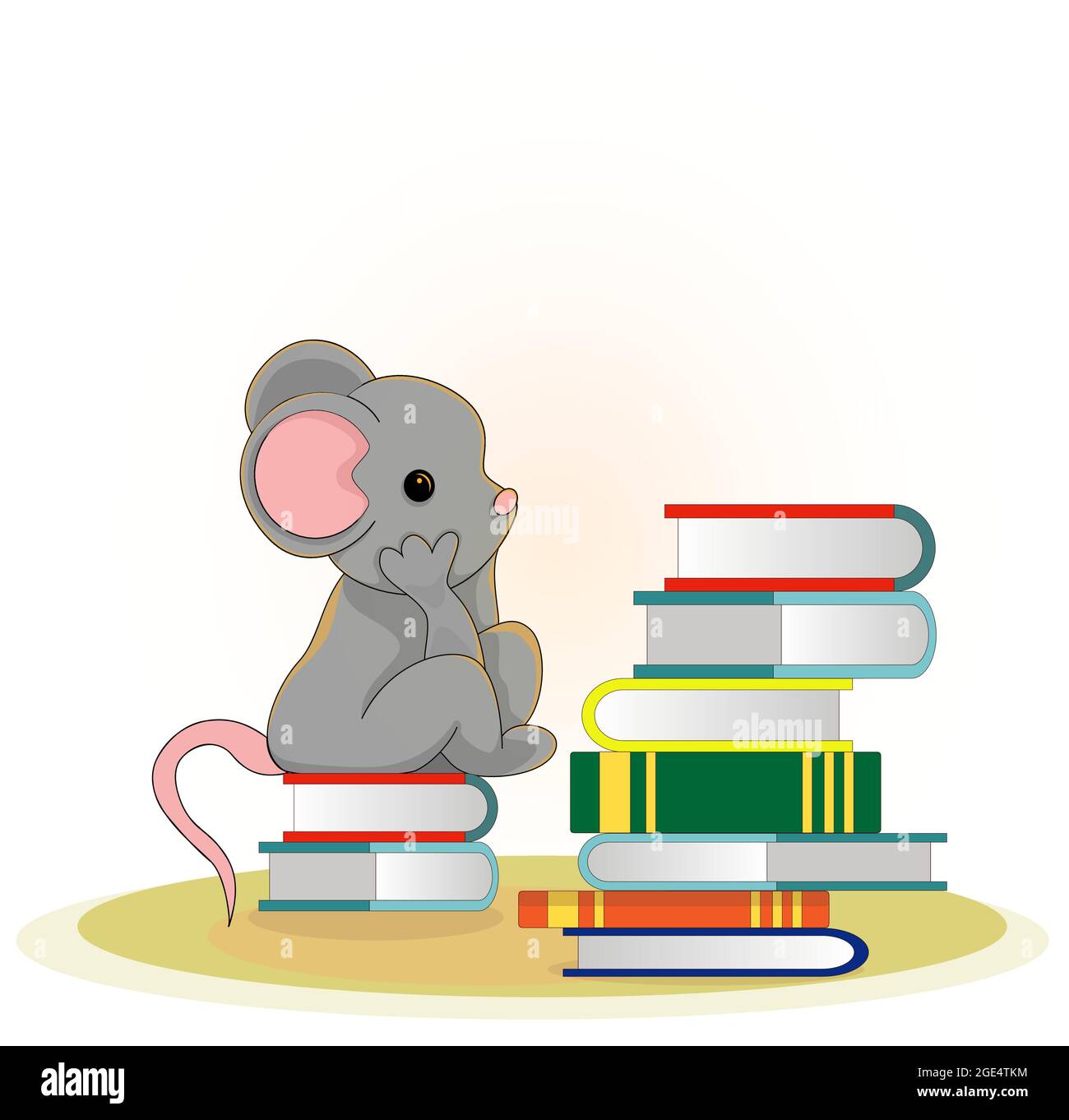 Vektorbild einer Maus. Serie von Illustrationen. Eine Maus, die zwischen Büchern sitzt Stock Vektor