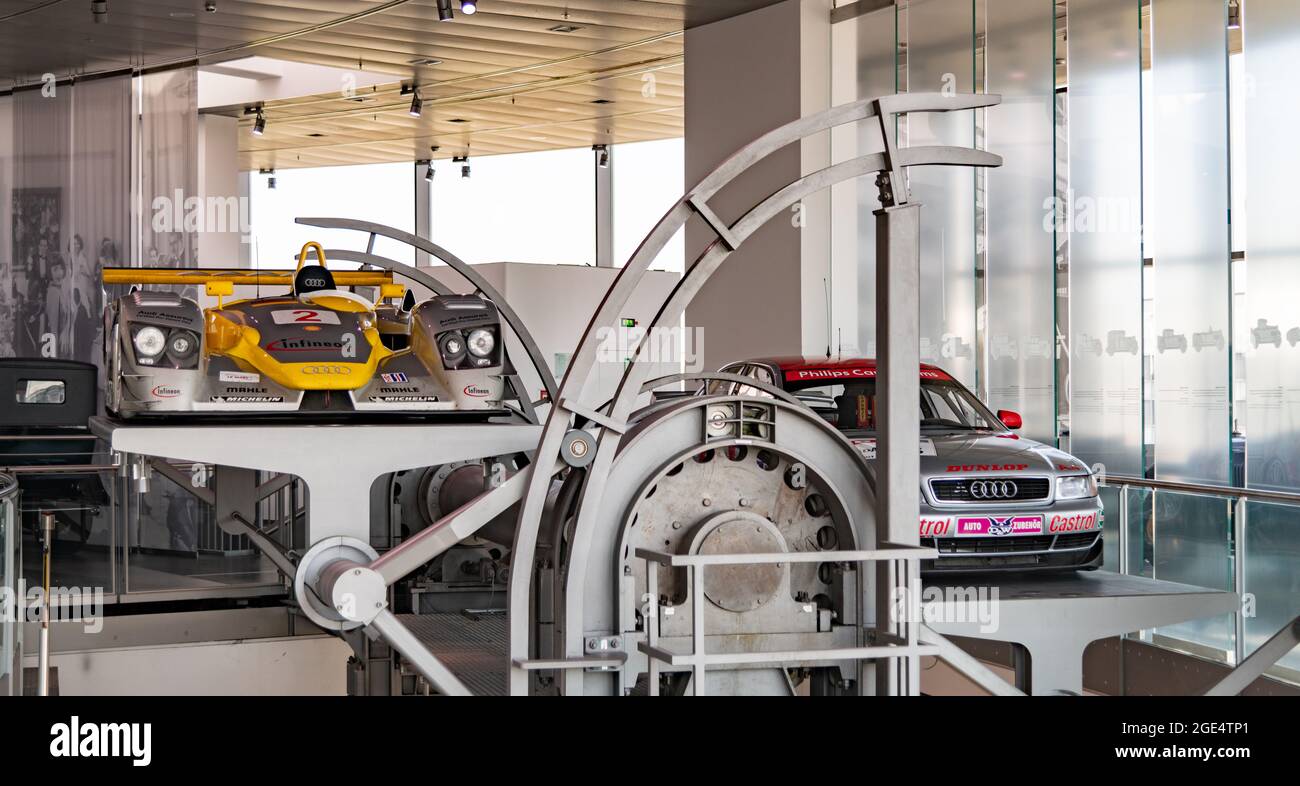 Audi R8 ALMS LMP1 Prototyp von Audi Museum Mobile, Ingolstadt Deutschland. Stockfoto