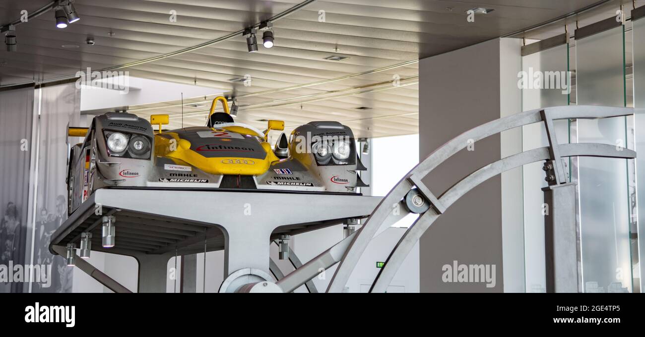 Audi R8 ALMS LMP1 Prototyp von Audi Museum Mobile, Ingolstadt Deutschland. Stockfoto