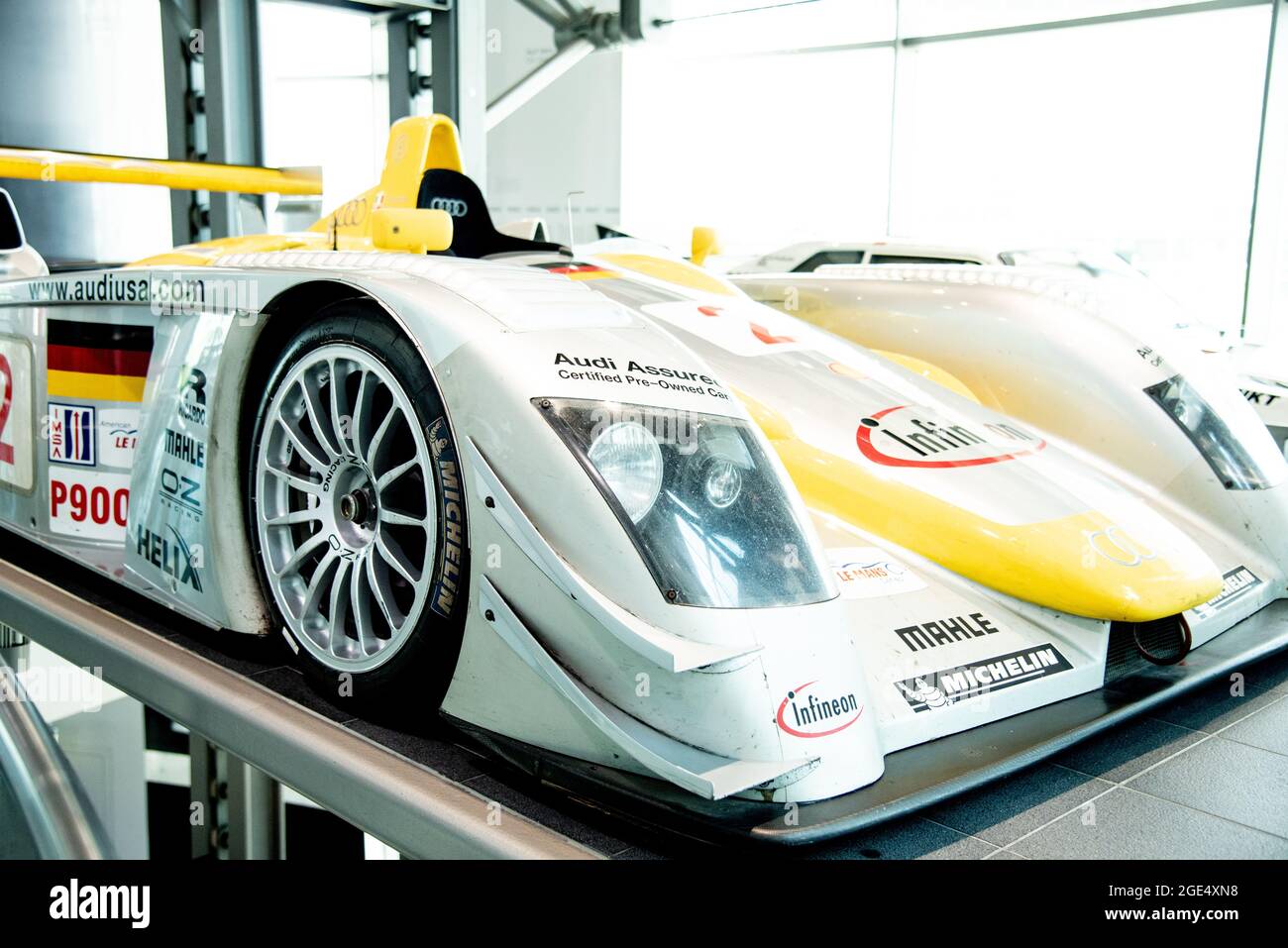 Audi R8 ALMS LMP1 Prototyp von Audi Museum Mobile, Ingolstadt Deutschland. Stockfoto
