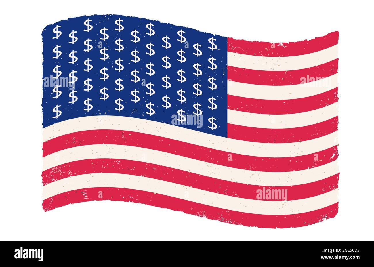 Vector Vintage amerikanische Flagge mit Dollar-Zeichen statt Sterne. US-Flagge auf isoliertem Hintergrund mit Dollarzeichen. Flagge der USA im Retro-Stil. Stock Vektor