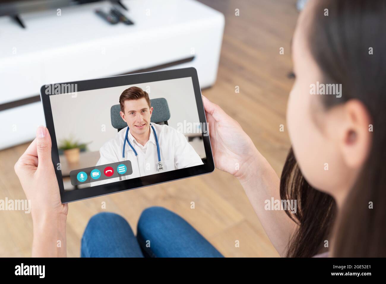 Arzt Video-Chat-Beratung. Telemedizin oder Teleheedusik-Konzept. Stockfoto