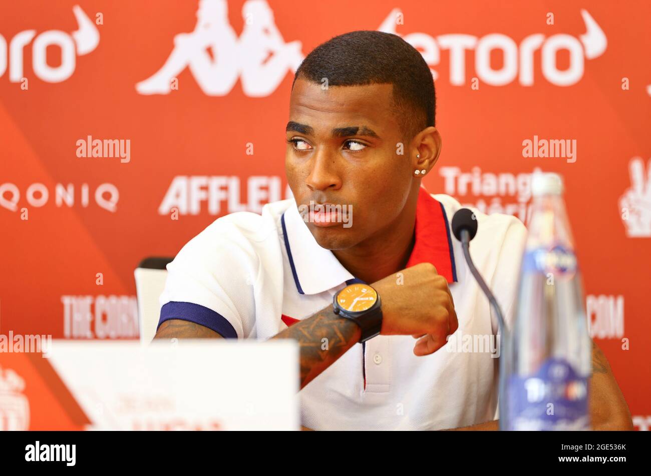 La Turbie, Frankreich. August 2021. La Turbie, Frankreich - 16. August 2021: PRÄSENTATION DES Spielers in Monaco für die Saison 2021-22 mit dem brasilianischen Mittelfeldspieler Jean Lucas Oliveira. Mandoga Media Credit: dpa/Alamy Live News Stockfoto