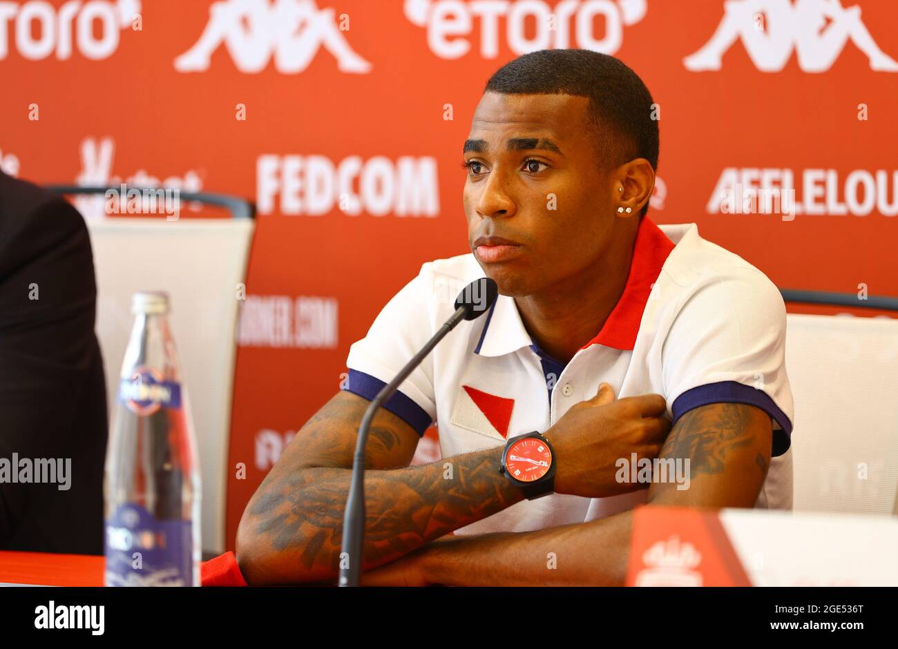 La Turbie, Frankreich. August 2021. La Turbie, Frankreich - 16. August 2021: PRÄSENTATION DES Spielers in Monaco für die Saison 2021-22 mit dem brasilianischen Mittelfeldspieler Jean Lucas Oliveira. Mandoga Media Credit: dpa/Alamy Live News Stockfoto