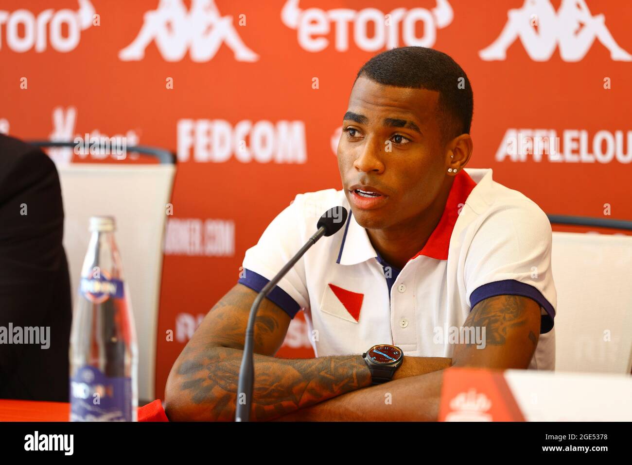 La Turbie, Frankreich. August 2021. La Turbie, Frankreich - 16. August 2021: PRÄSENTATION DES Spielers in Monaco für die Saison 2021-22 mit dem brasilianischen Mittelfeldspieler Jean Lucas Oliveira. Mandoga Media Credit: dpa/Alamy Live News Stockfoto