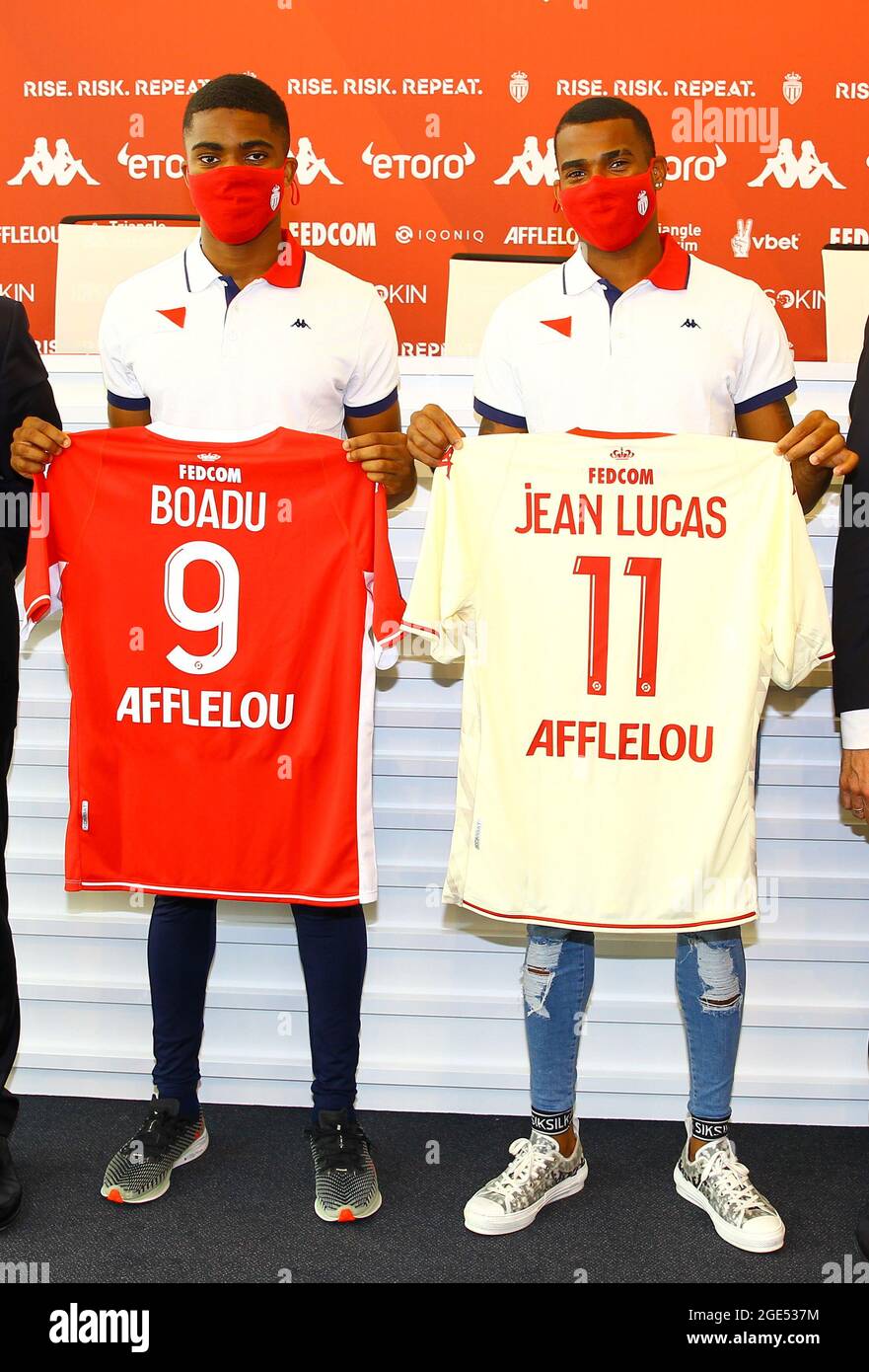 La Turbie, Frankreich. August 2021. La Turbie, Frankreich - 16. August 2021: PRÄSENTATION DES Spielers in Monaco für die Saison 2021-22 mit Jean Lucas und Myron Boadu. Mandoga Media Credit: dpa/Alamy Live News Stockfoto