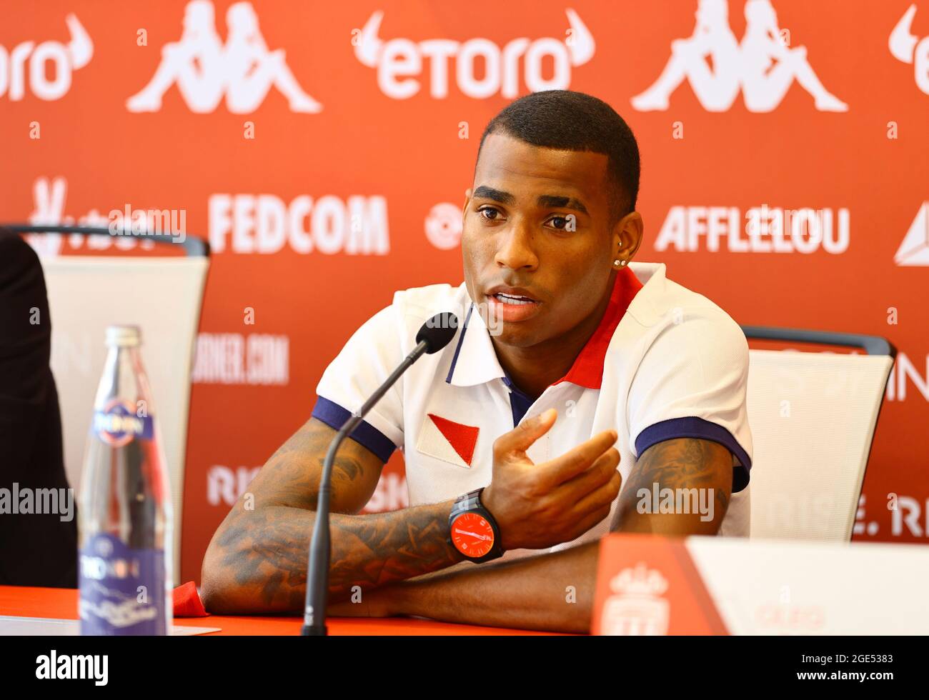 La Turbie, Frankreich. August 2021. La Turbie, Frankreich - 16. August 2021: PRÄSENTATION DES Spielers in Monaco für die Saison 2021-22 mit dem brasilianischen Mittelfeldspieler Jean Lucas Oliveira. Mandoga Media Credit: dpa/Alamy Live News Stockfoto