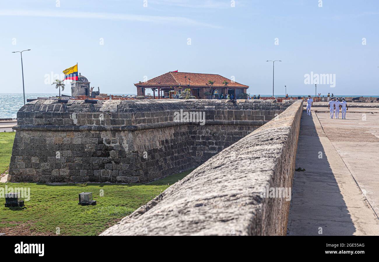 Lange Aufnahme von Baluarte de Santo Domingo, Cartagena de Indias, Kolumbien. Stockfoto