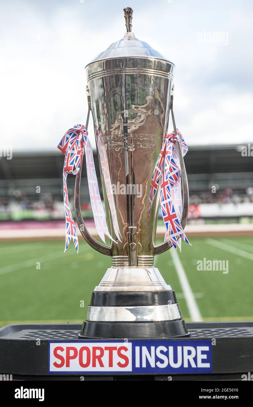 MANCHESTER, GROSSBRITANNIEN. 16. AUGUST die British Championship Trophy während der Sports Insure British Speedway Finals im National Speedway Stadium, Manchester am Montag, 16. August 2021. (Kredit: Ian Charles | MI News) Kredit: MI News & Sport /Alamy Live News Stockfoto