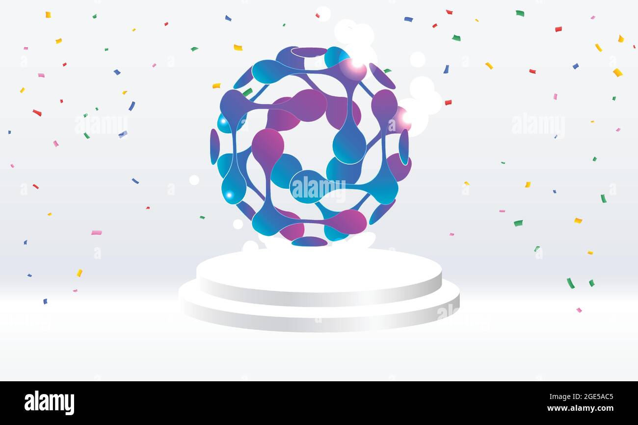 Abstrakter runder Ball mit Glitzern auf einem weißen Podium Stock Vektor