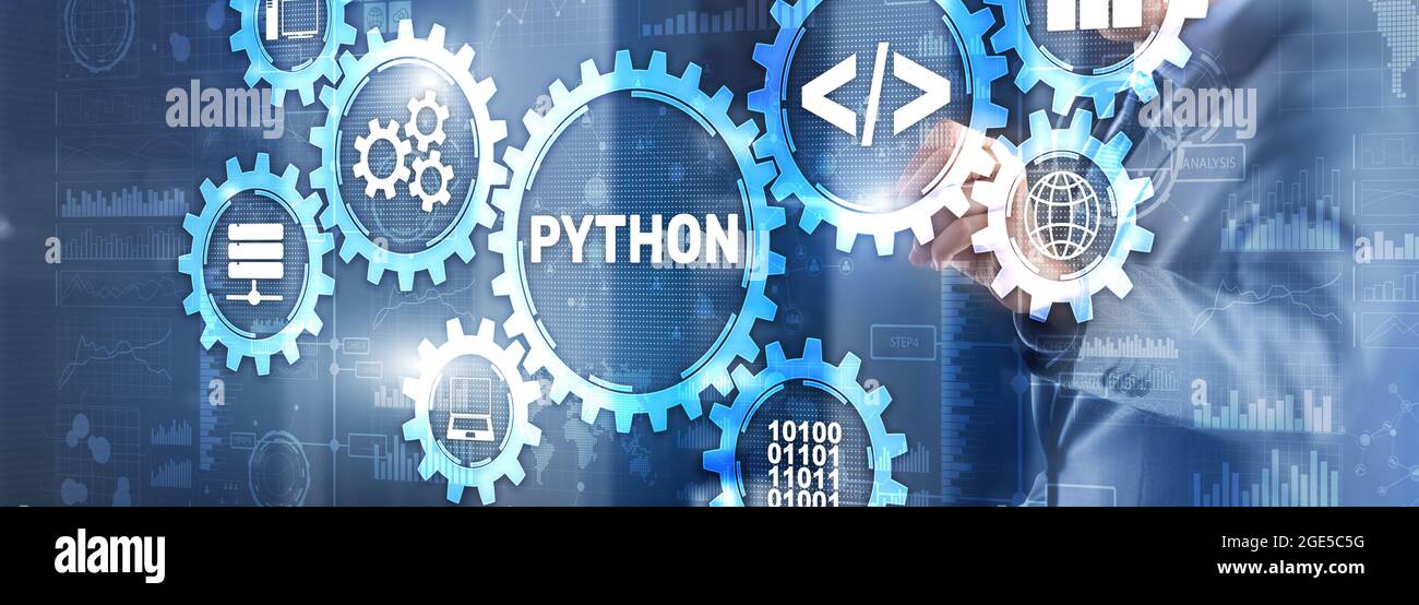 Python High Level Programmiersprache. Kommunikationstechnologie-Konzept. Stockfoto