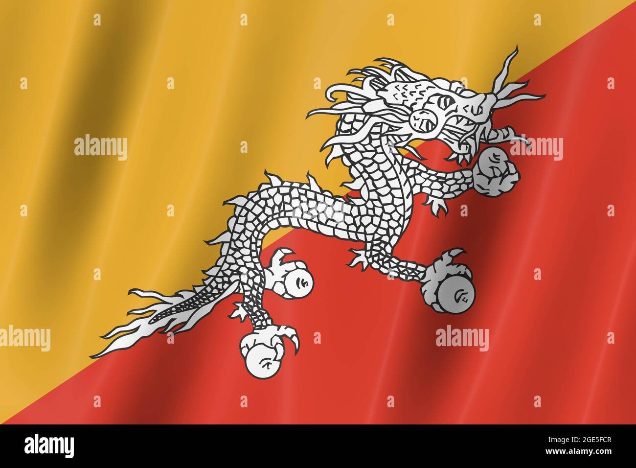 bhutan-Flagge, 3d-Rendering, 8K Stockfoto