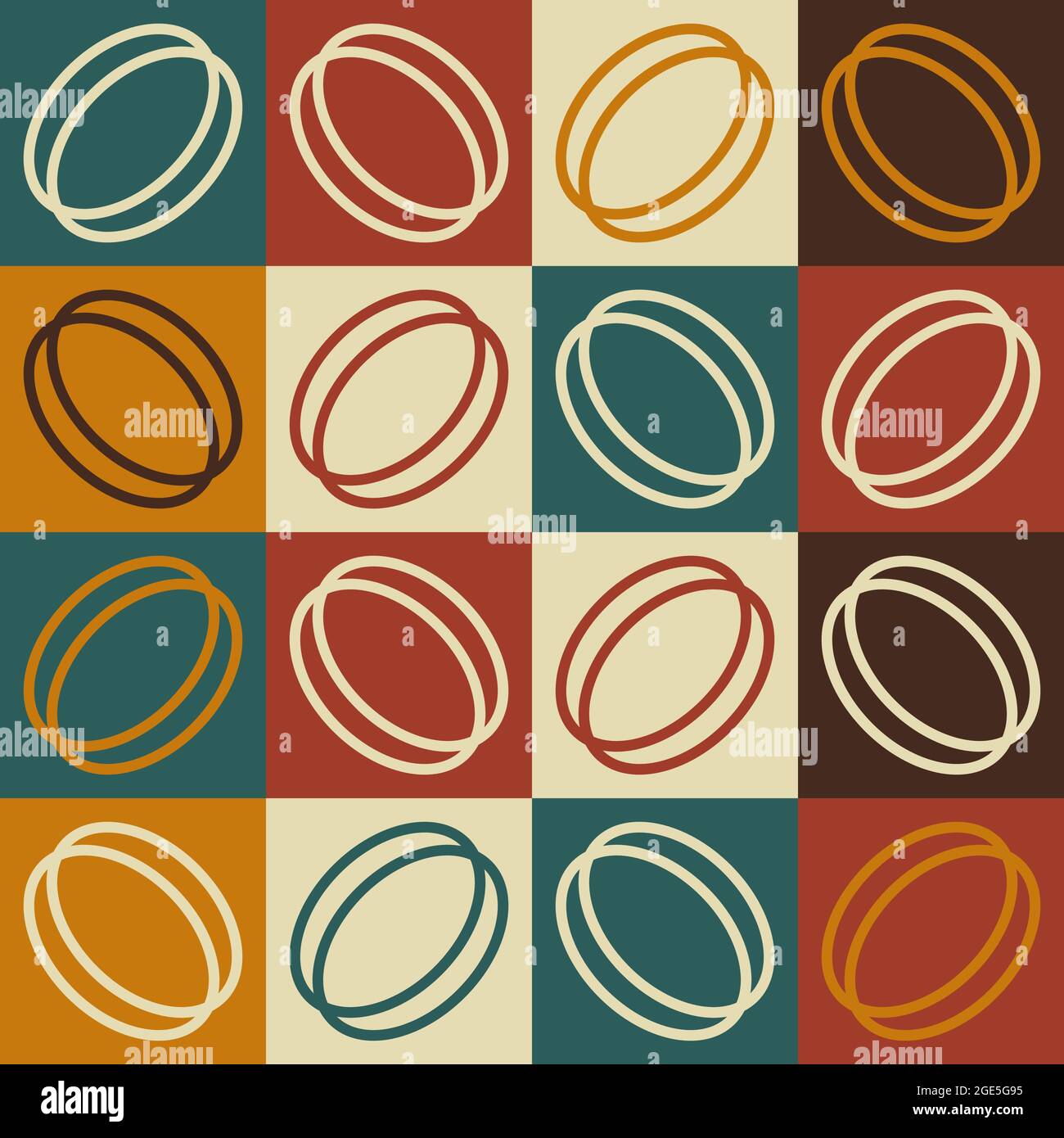 Modernes Nahtloses Muster aus der Mitte des Jahrhunderts, geometrische Formen in Retro-Farben. Abstrakter, sich wiederholender Geometriehintergrund. Vektorgrafik der 60er Jahre Stock Vektor