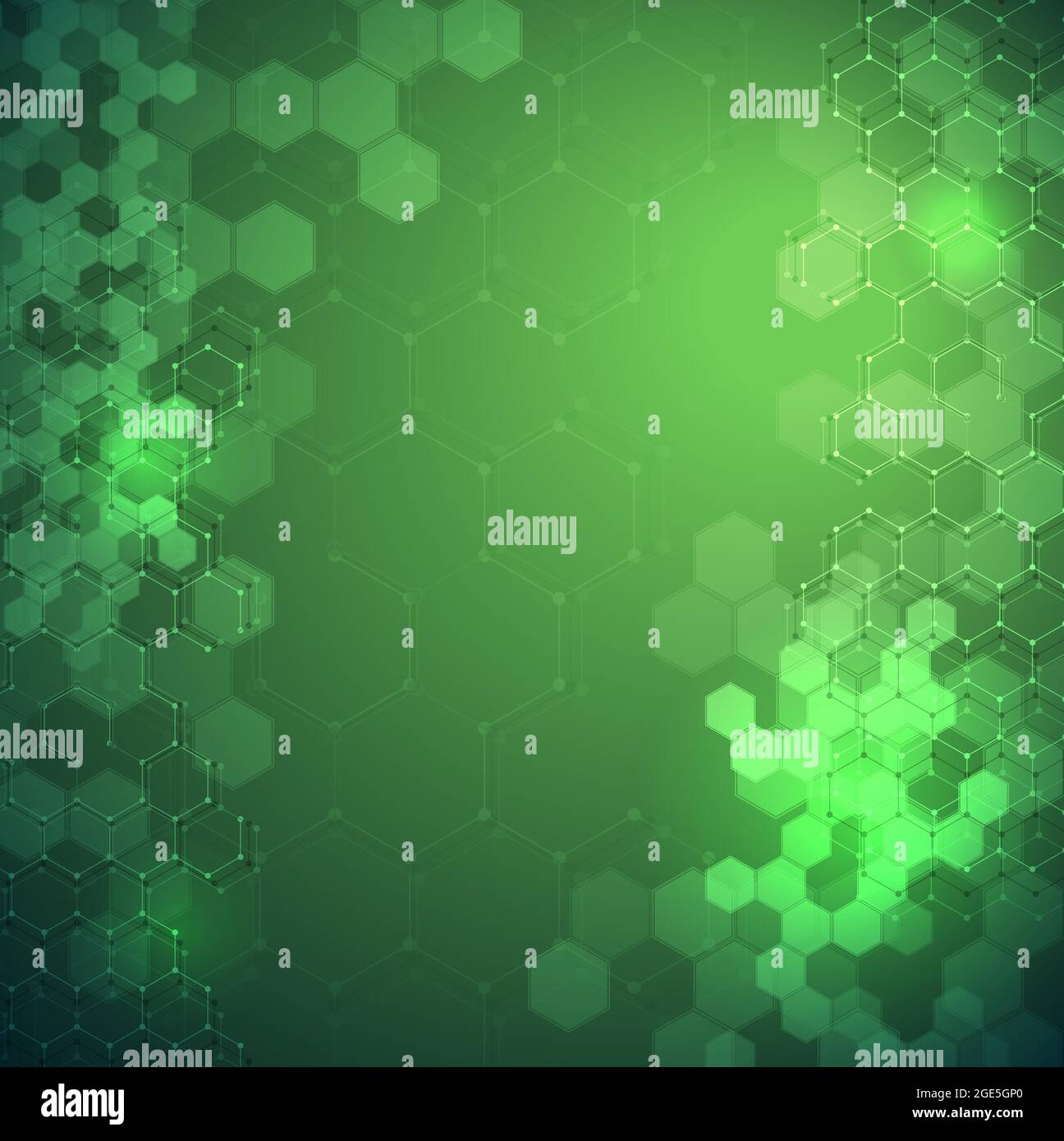EPS 10 Vektor abstrakte Wissenschaft und futuristische hexagonal Technologie Konzept Hintergrund. Digitalbild mit grünen Lichteffekten und verwischt über dunklerem BA Stock Vektor