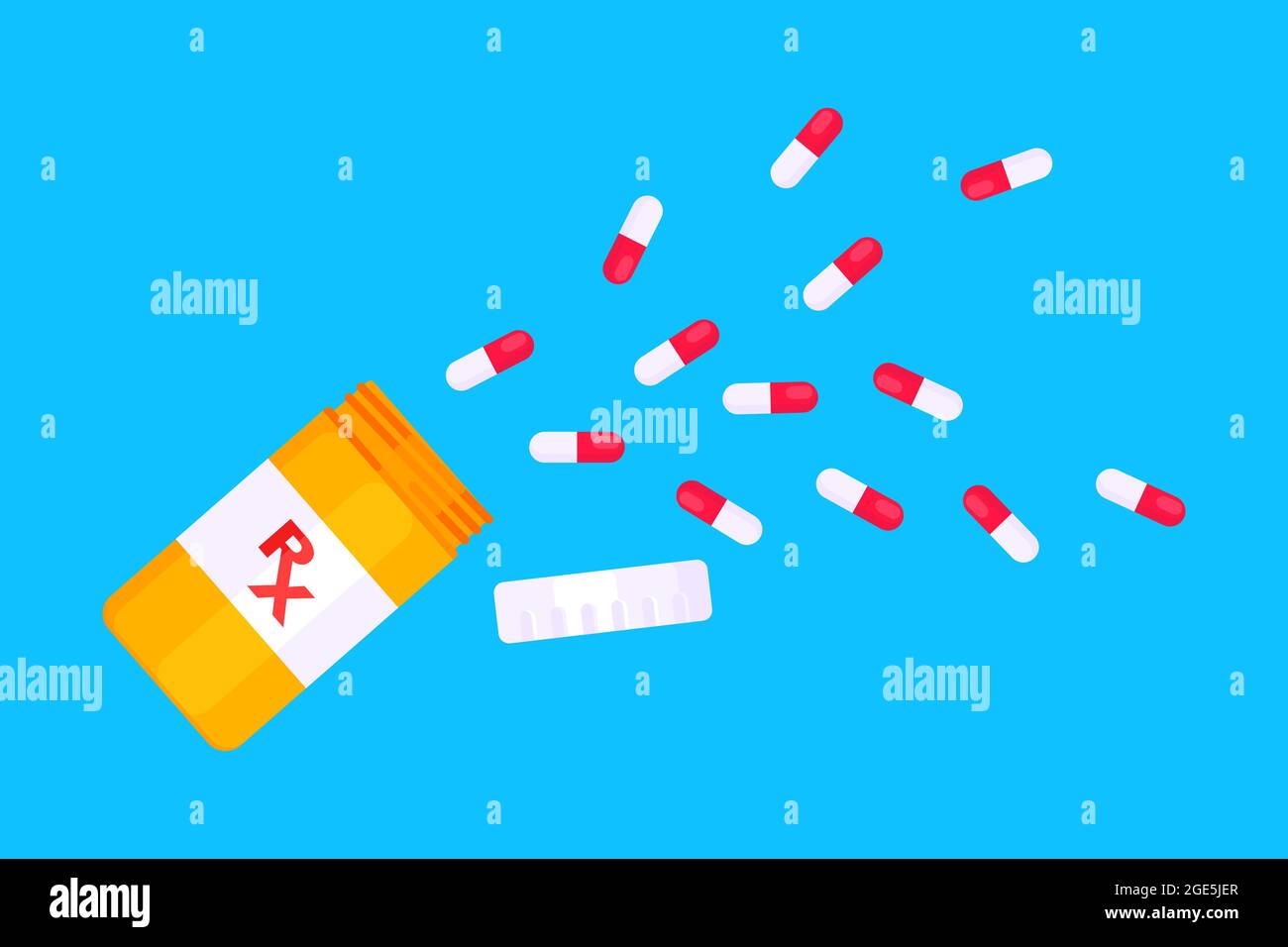 RX Pille Flasche für Kapseln oder Tabletten flacher Stil Design Vektor Illustration. Stock Vektor