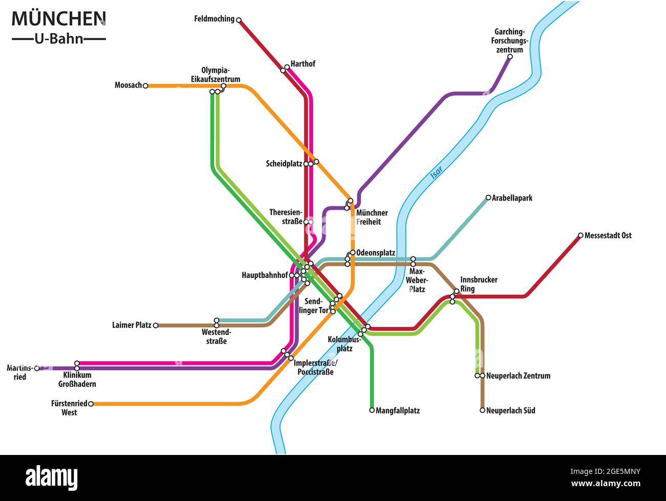 Vektorkarte der Münchner U-Bahn, U-Bahn, Deutschland Stock-Vektorgrafik ...