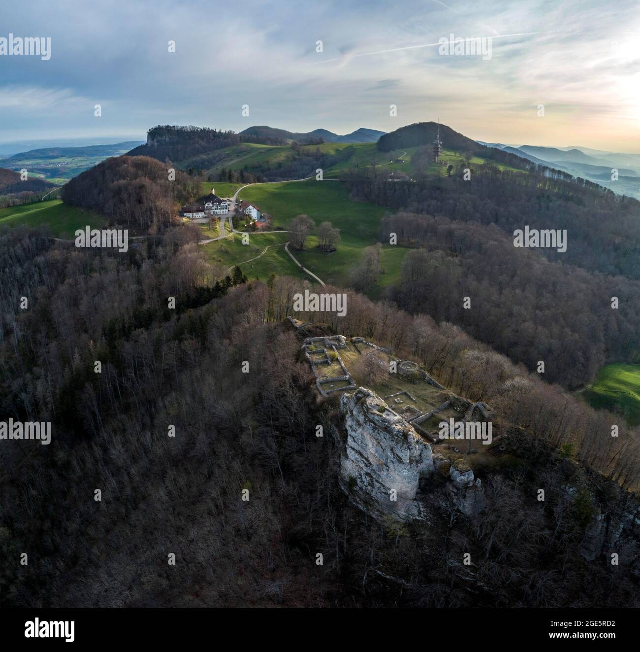 Frohburg Ruine, Luftaufnahme, Solothurn, Schweiz Stockfoto