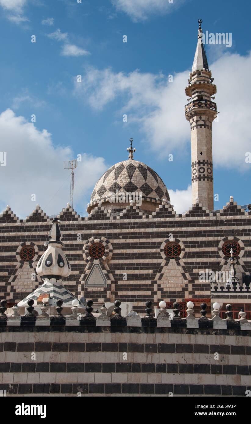 Abu Darwish Moschee, Amman, Jordanien. Schwarze und Weiße Moschee Stockfoto