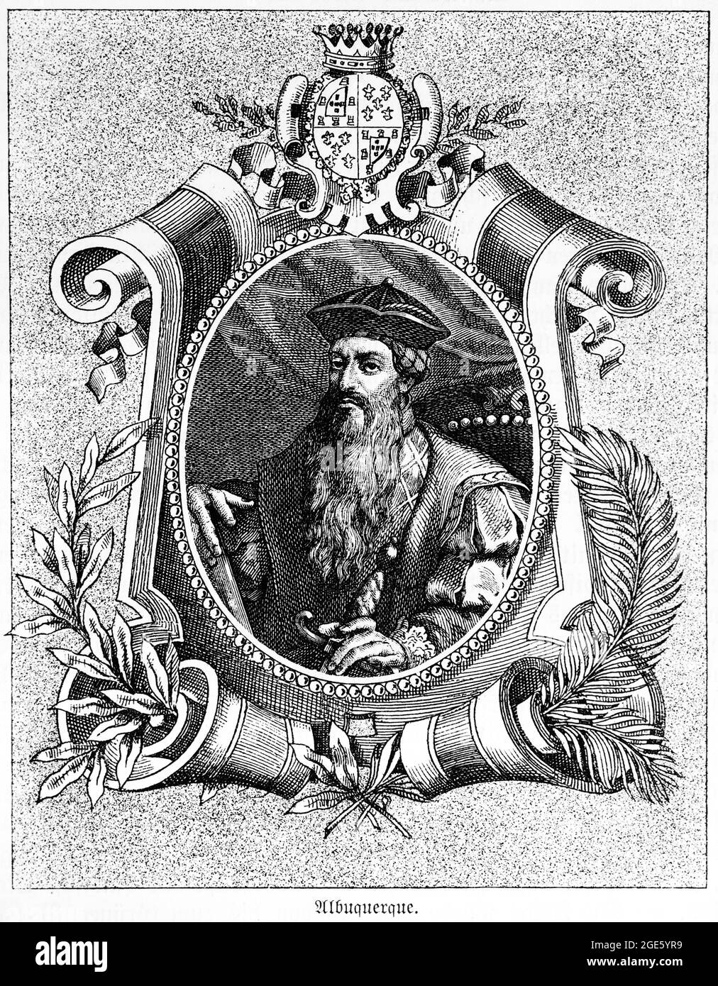 Alfonso D. Albuquerque (1452-1515), Militär, Politiker und Navigator, zweiter Gouverneur von Portugiesisch-Indien, historische Illustration von 1881 Stockfoto