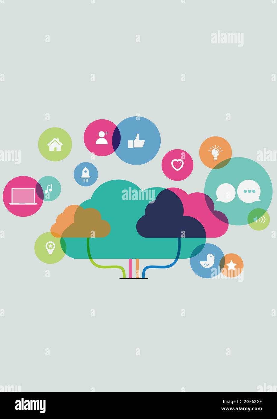 Zusammensetzung von bunten Business-Digital-Icons auf grünem Hintergrund Stockfoto