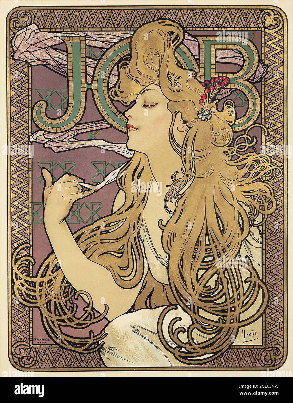 Jugendstil von Alphonse Mucha (1860–1939). Cigarette advesteign for 'Job', c 1900. Stockfoto