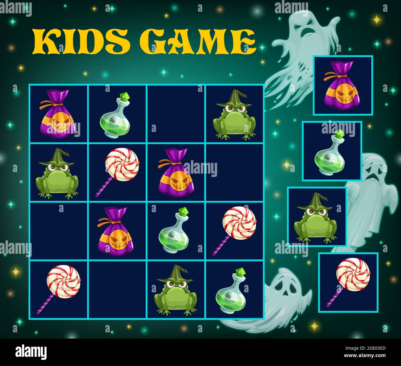 Sudoku Spiel, Halloween Puzzle und Kid Logik spielen mit Cartoon-Monster.  Halloween Urlaub Cartoon Sudoku Spiel, Kinder einfach IQ Bildung und Gehirn  ac Stock-Vektorgrafik - Alamy