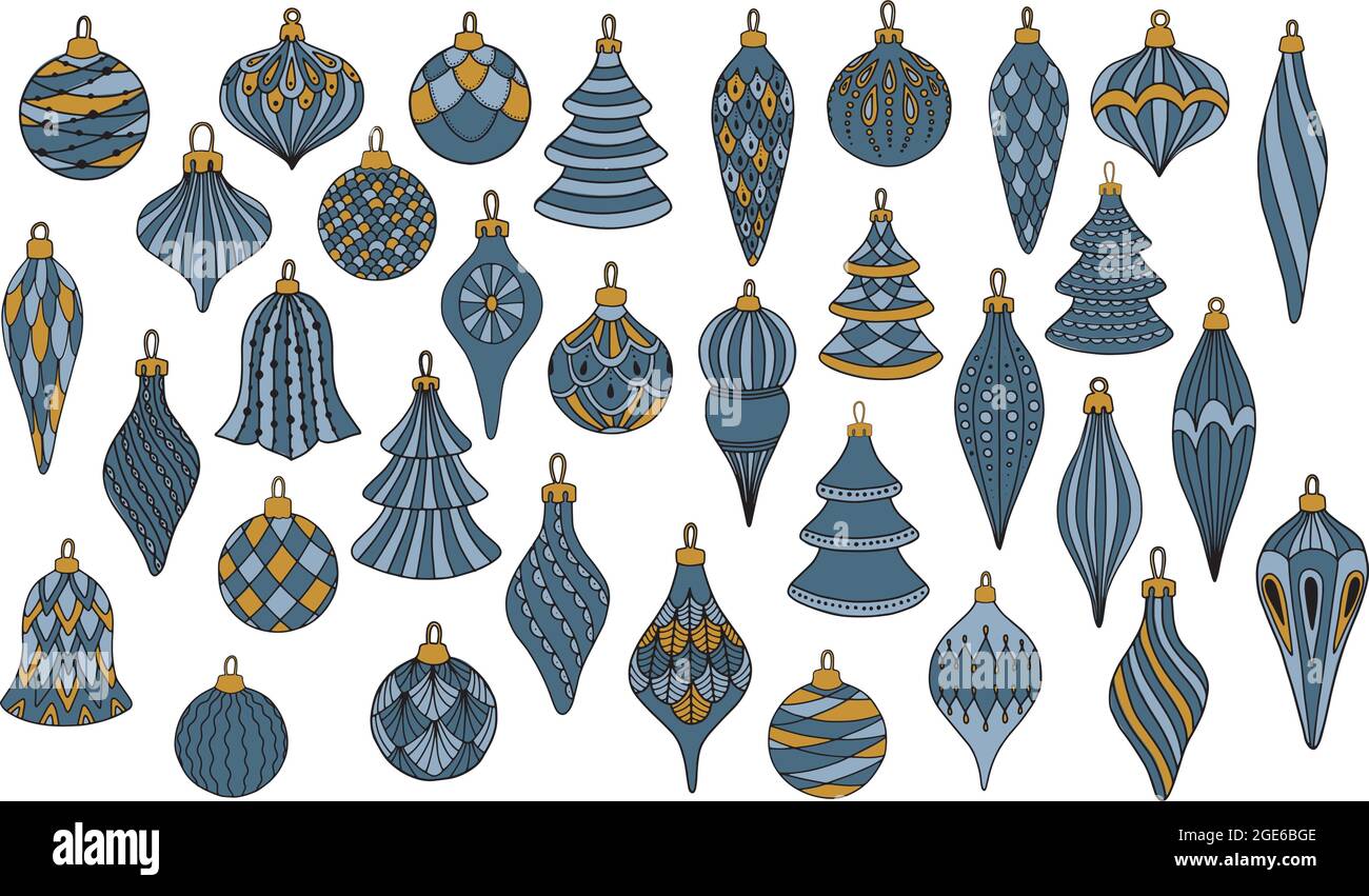 Set von Weihnachtskugeln. Weihnachtsbäume Kollektion. Für Grußkarten, Geschenkpapiere. Stock Vektor