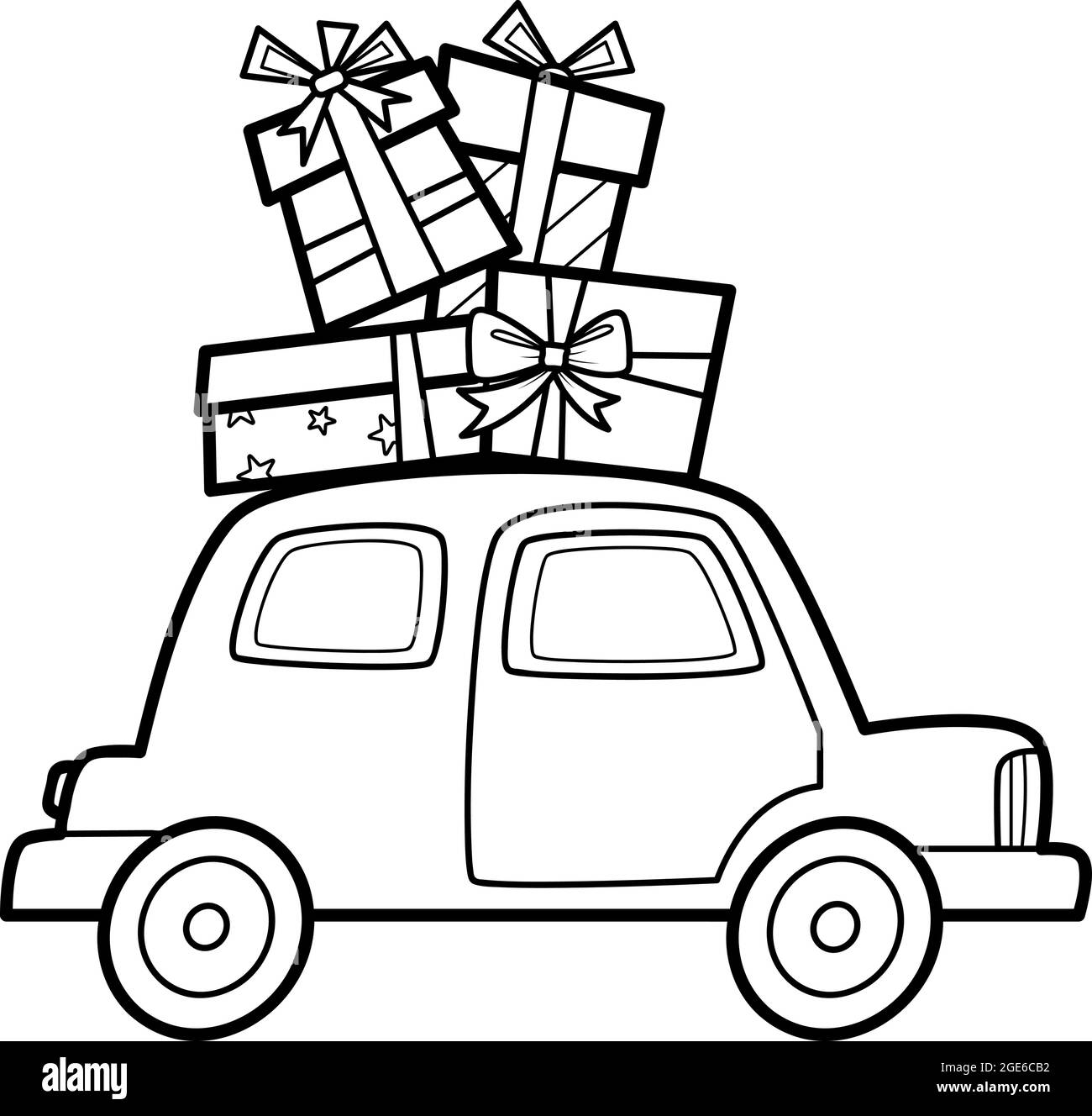 Weihnachten zum ausmalen Buch oder Seite für Kinder. Auto und Geschenke  schwarz-weiß Vektor-Illustration Stock-Vektorgrafik - Alamy