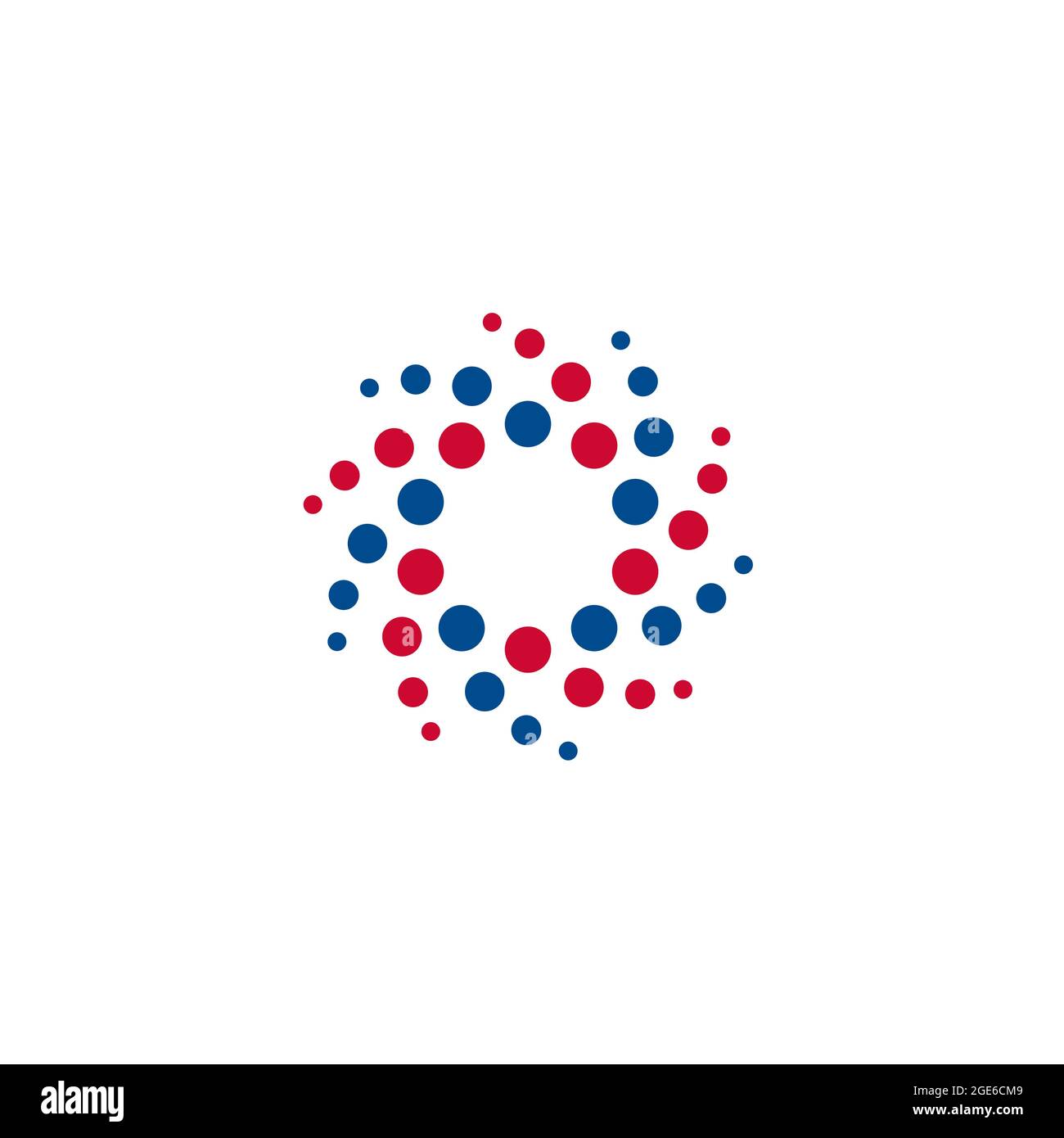 Rundes Vektorlogo, Punktblasen-Trichter, Hurrikan-Wirbel. Abstraktes Logo von Innovate Science Research, Weltraumtechnologie, medizinischem Pharmazie-Produkt Stock Vektor