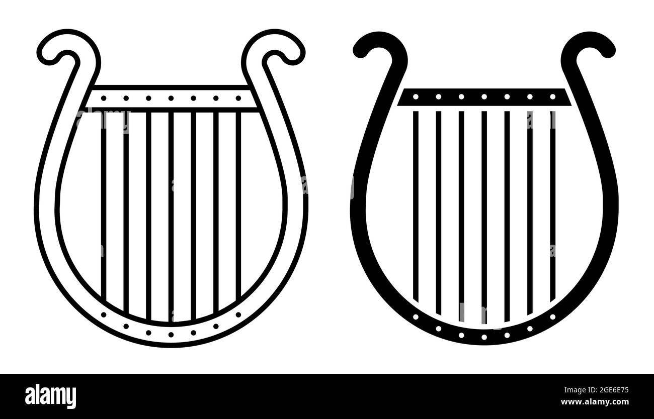Lineares Symbol. Musikalische Harfe. Konzertinstrument griechische Leier. Einfacher Schwarz-Weiß-Vektor auf weißem Hintergrund isoliert Stock Vektor
