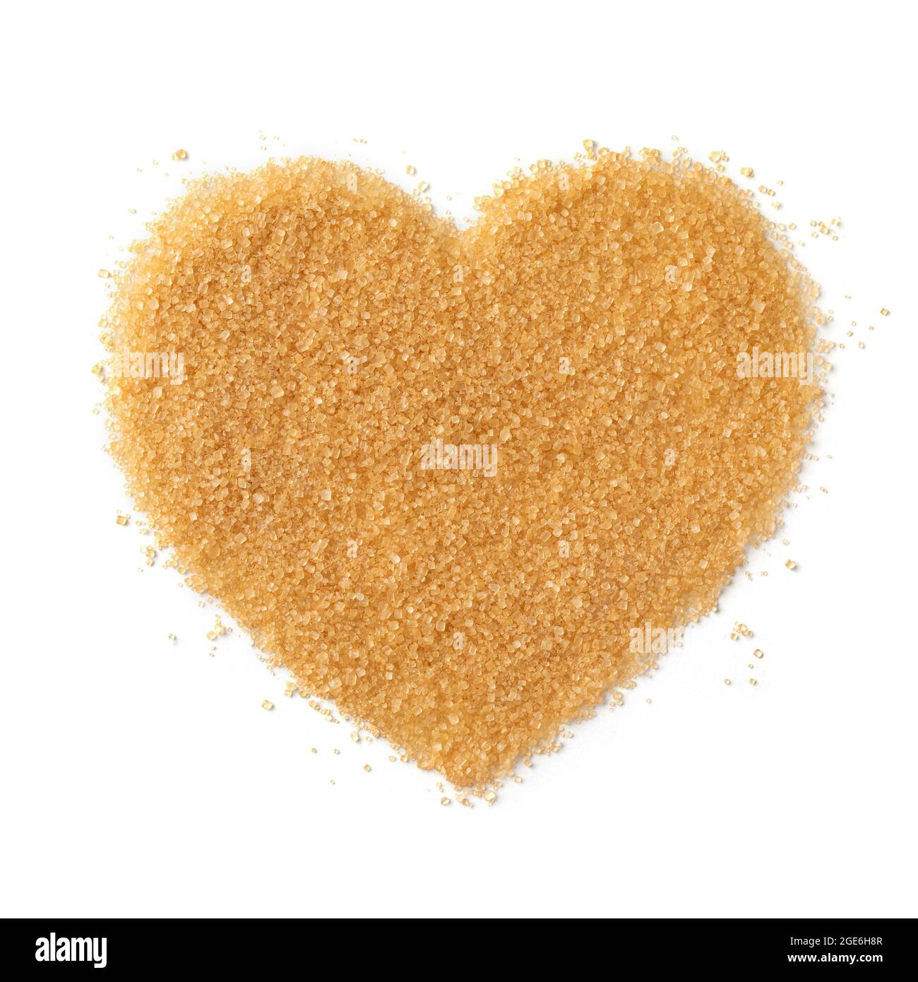Süßer Rohrzucker in Herzform isoliert auf weißem Hintergrund Stockfoto