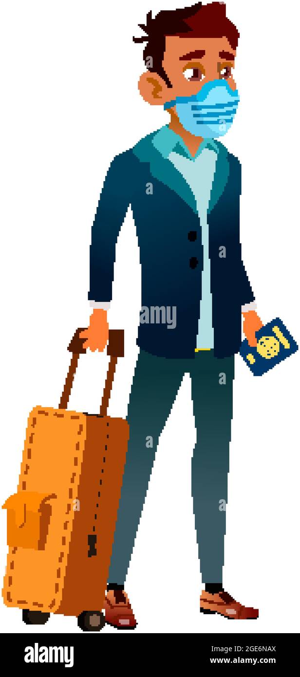 Teen Boy Trägt Gesichtsmaske Im Flughafen Vector Stock Vektor