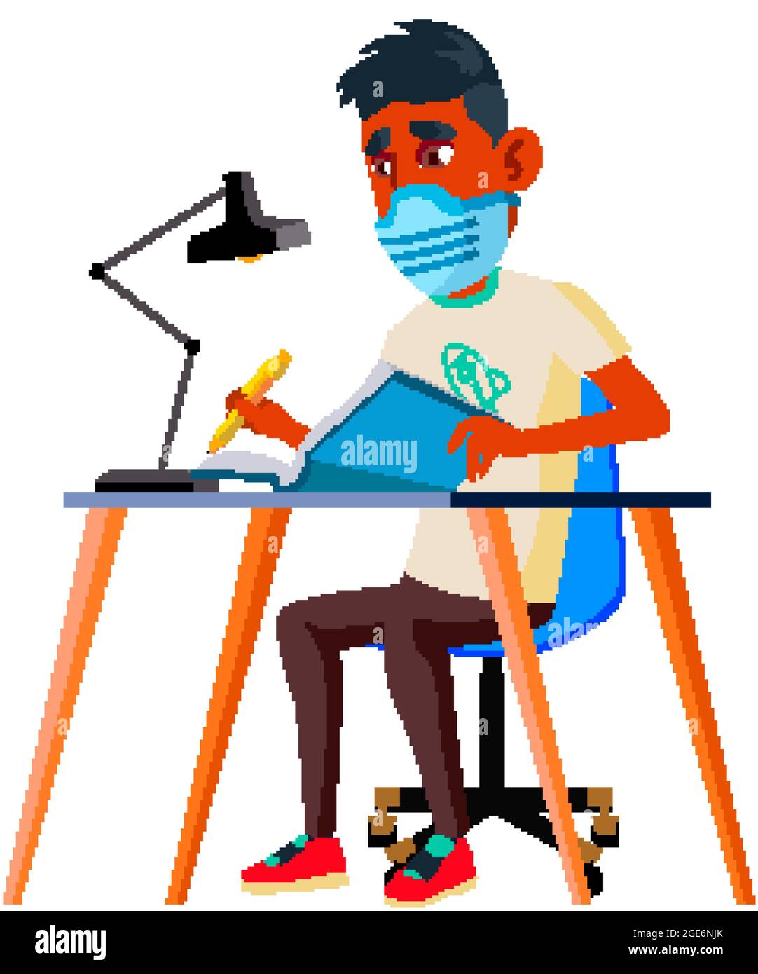 Teen Boy Trägt Gesichtsmaske Und Studieren Vektor Stock Vektor