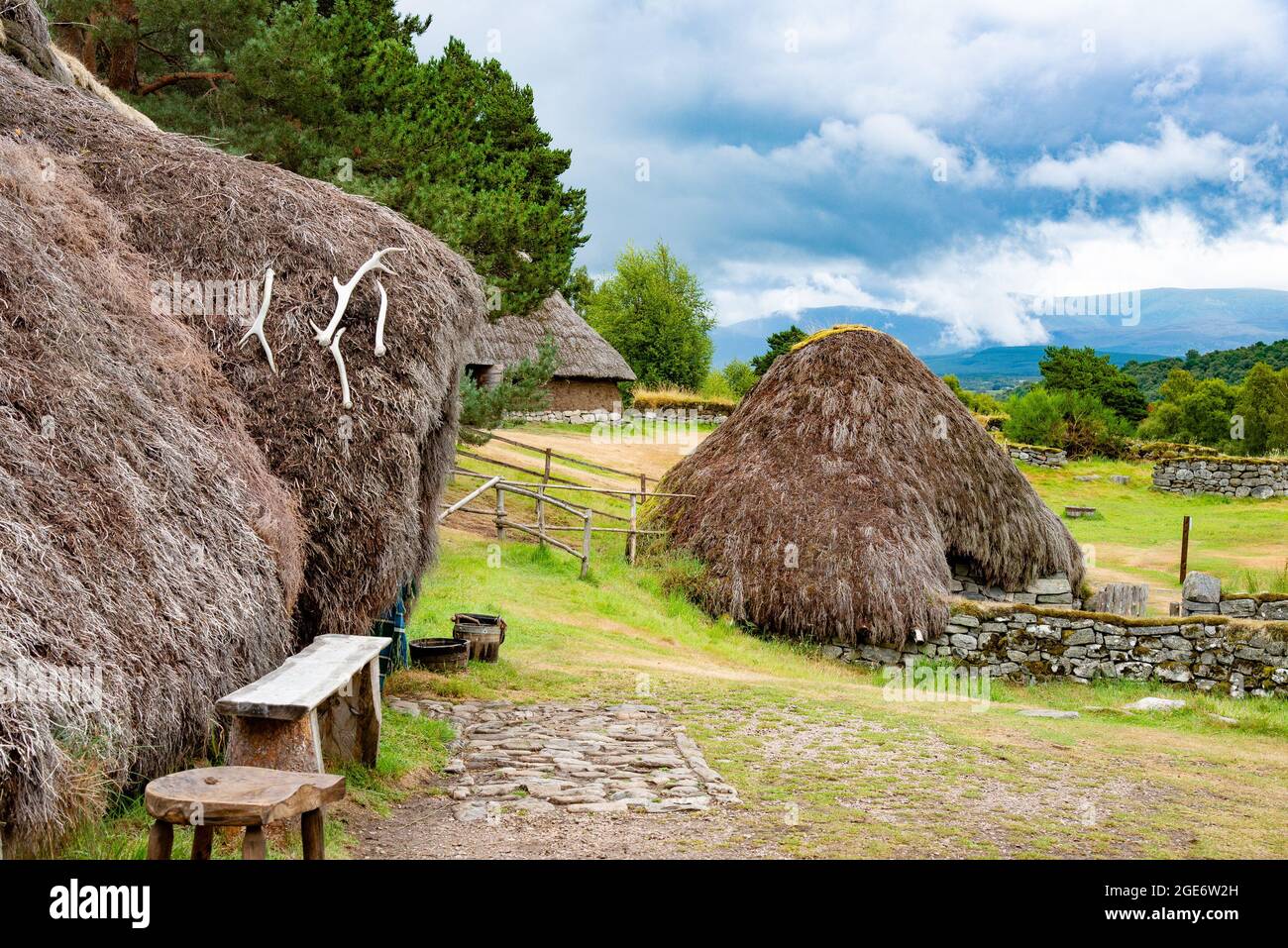 The Highland Folk Museum, Newtonmore, Cairngorms National Park, Scottish Highlands, Großbritannien. Das Highland Folk Museum gilt als Großbritanniens erste Hauptausstellung Stockfoto